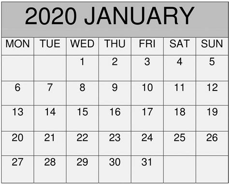 January 2020 Calendar Excelpdf Template Free Latest Calendar