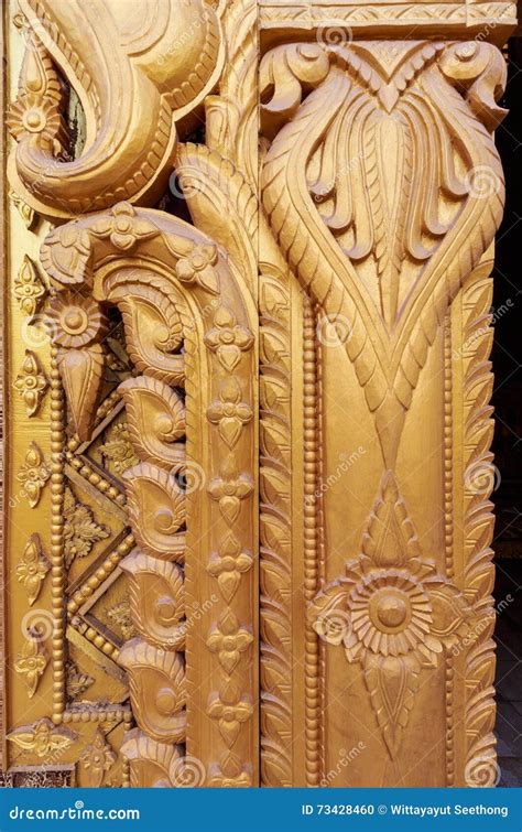 Myanmar Carving On Golden Wall Stock Photo Image Of Decorative