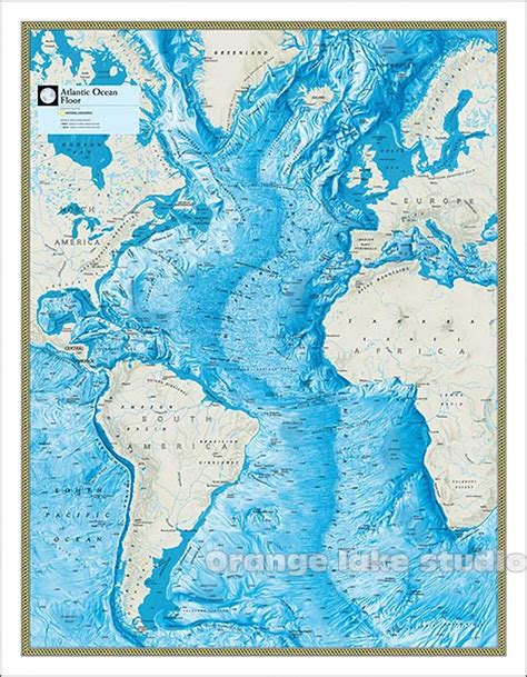 Large HD Atlantic Ocean Map Classrooms Office Home Decoration Detailed