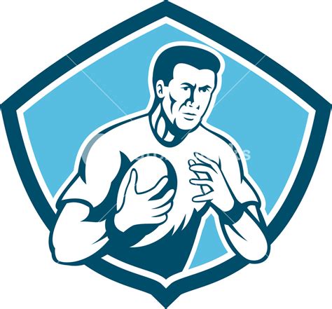 Rugby Player Running Ball Shield Cartoon Royalty-Free ...