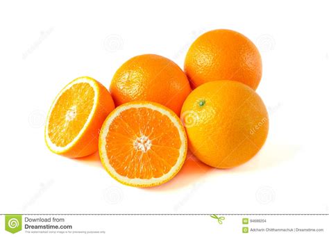 Orange Fruit With Half Isolated On White Background Stock Photo Image