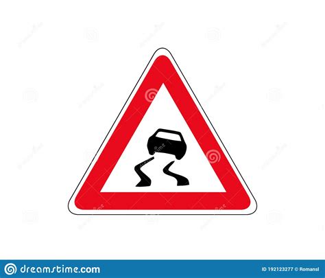 Slippery Road Warning Sign Car Icy Track Vector Isolated Icon