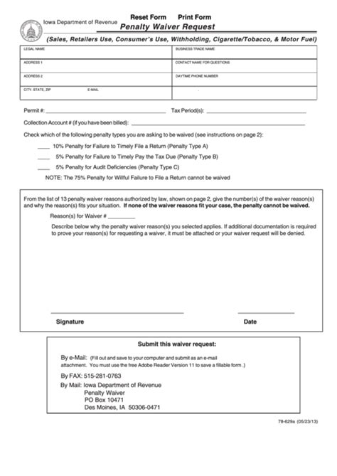 All other requests now being assigned to an officer were received in february 2020. Fillable Form 78-629a - Penalty Waiver Request - Iowa Department Of Revenue printable pdf download