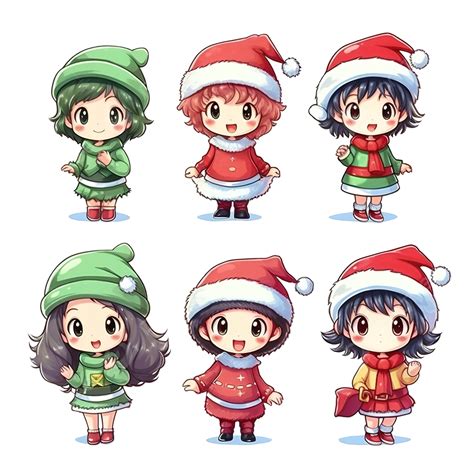 Children Wear Christmas Costume Cartoon Character On White Elf