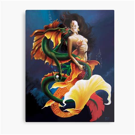 Koi Fish Mermaid And Water Dragon Metal Print For Sale By