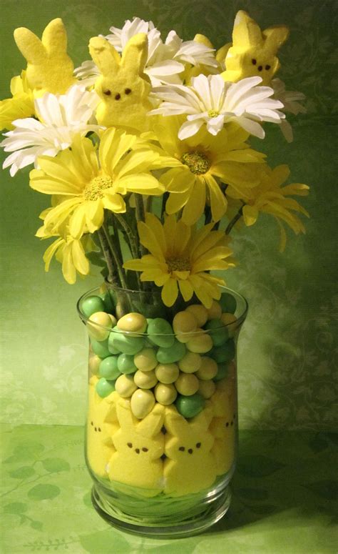 Easter Centerpiece With Peeps Easter Flower Arrangements Easter