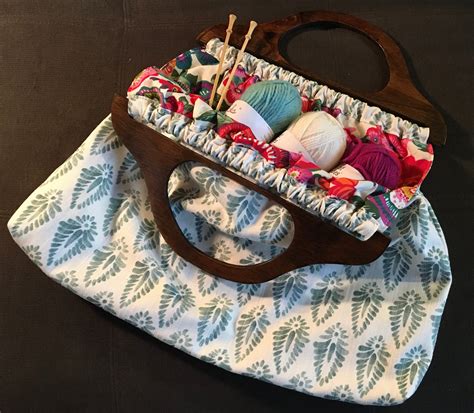 Vintage Style Knitting Bag With Premium Upholstery Fabric Etsy