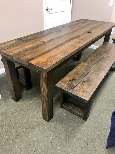 Rustic Farmhouse Dining Table Set With Bench Rustic 7ft Farmhouse