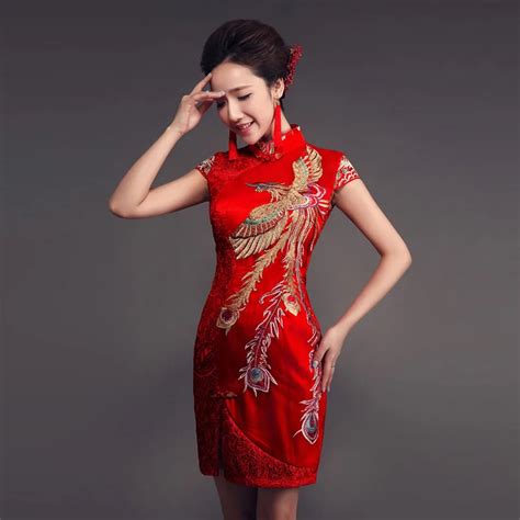 red lace chinese dress qipao modern bride short marry cheongsam chinese style lace evening dress