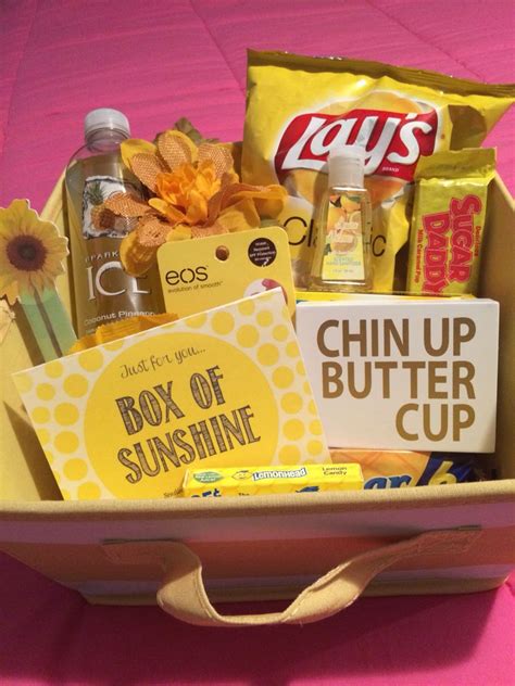 Knowing how to cheer someone up is a knack. Box of Sunshine - anything yellow to cheer someone up or ...