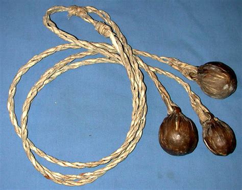 Bola From Argentina With Twisted Leather Cords And Leather Covered