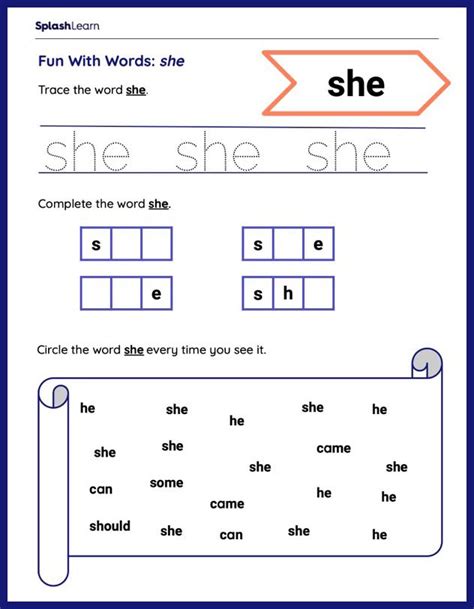 Sight Words Worksheets For Kindergarteners Online Splashlearn