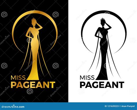 Miss Pageant Logo Black White And Gold The Beauty Queen Pageant Wearing A Crown And Star Roll