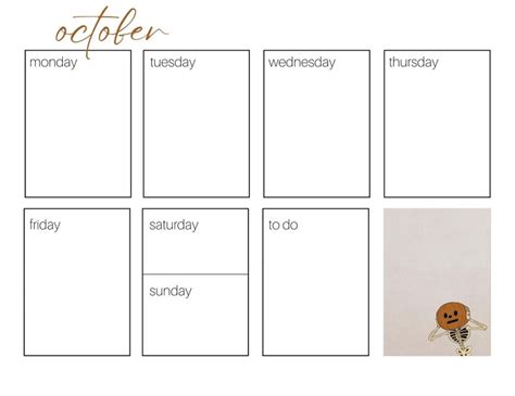 October Printable Weekly Calendar Simple Calendar Clean Etsy