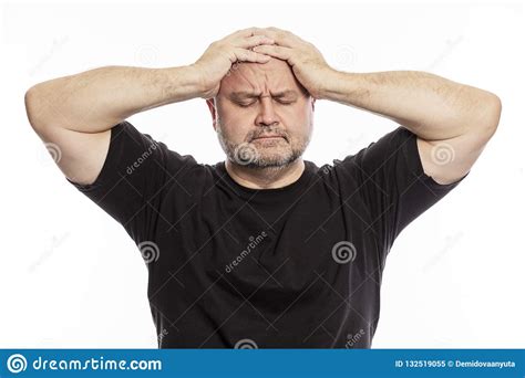 Adult Bald Man Holds His Head In His Hands Stock Image Image Of