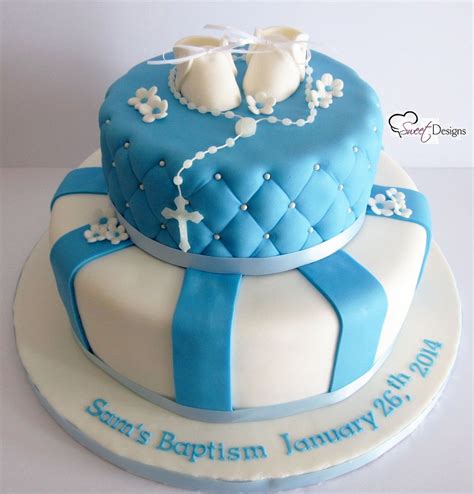 Baby Boy Baptism Cake With Fondant Booties Christening Cake Designs