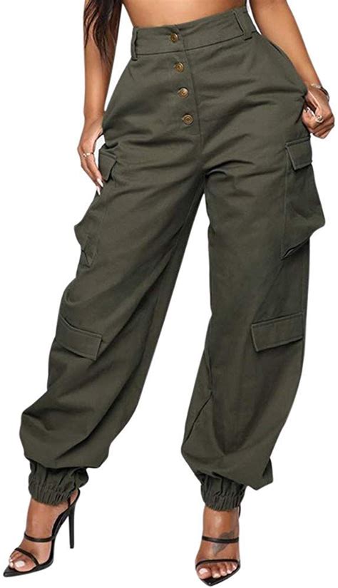 Joyfunear Womens Casual Loose Elastic Buttons Down Cargo Pants With