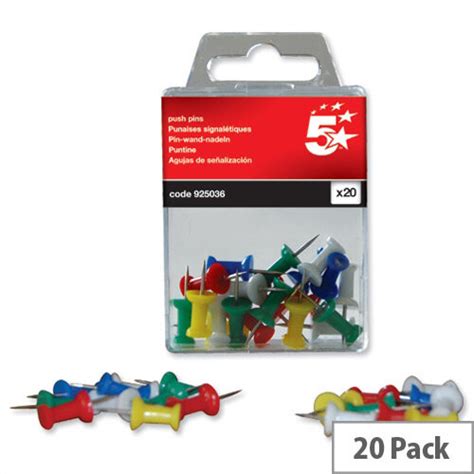 Push Pins Assorted Opaque Pack 20 5 Star Hunt Office Ireland
