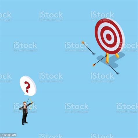 Blindfolded Businessman Missing The Target Shooting Arrow 3d Isometric