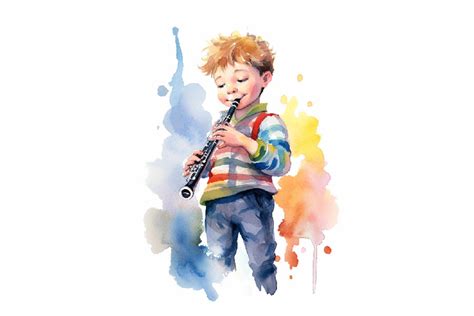 Cute Little Kid Playing Clarinet Graphic By Ane · Creative Fabrica