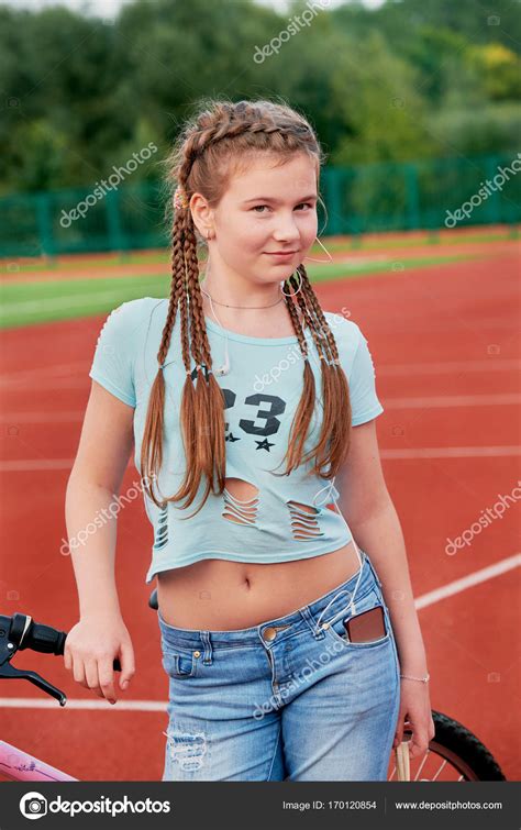 A Young Bright Girl Loves Sports Closeup Portrait Of A Teenage Girl