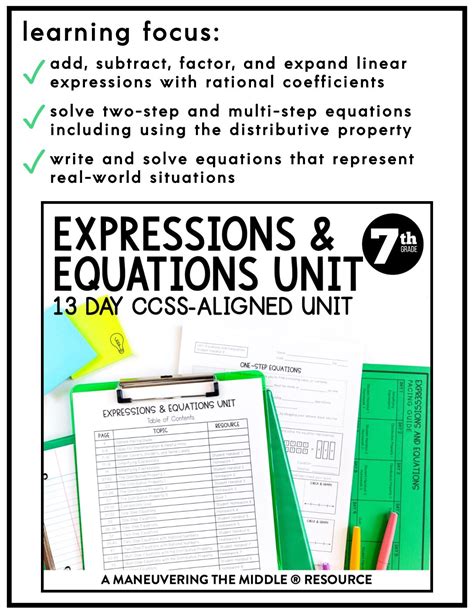 Expressions And Equations Unit 7th Grade Ccss Maneuvering The Middle