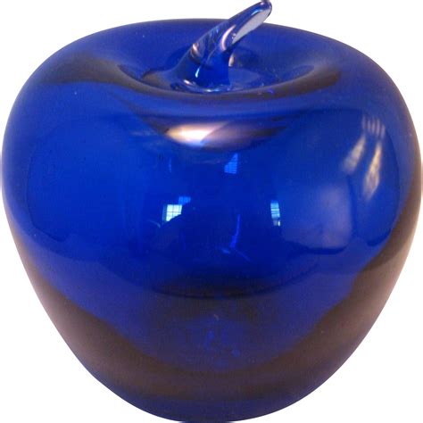 Cobalt Blue Blenko Glass Apple Paperweight W Attached Stem From The7hillscollector On Ruby Lane