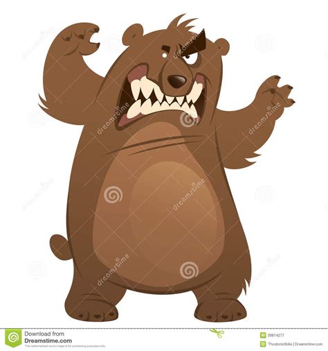 Angry And Funny Cartoon Brown Grizzly Bear Making Attacking Gest Bear