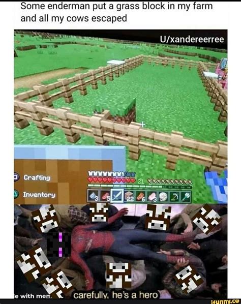 Some Enderman Put A Grass Block In My Farm And All My Cows Escaped Ifunny Minecraft Funny