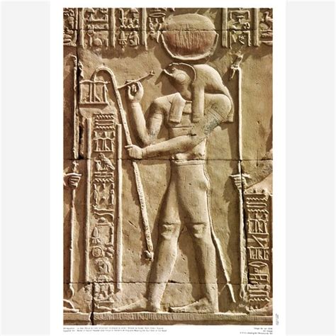 Relief Of Falcon Headed God Horus Or Haroeris Writing And Wearing The Sun Disk On His Head