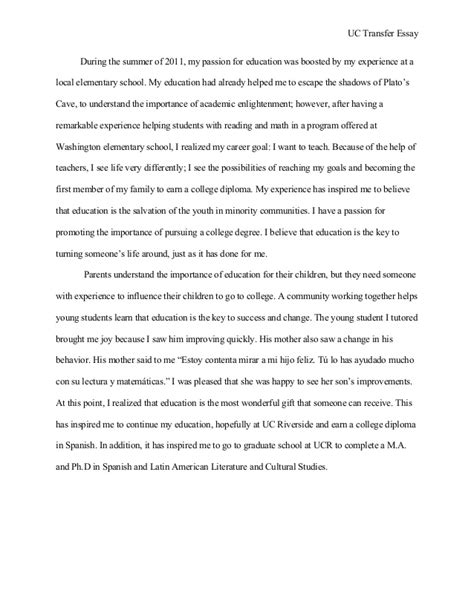Are you writing a common app transfer essay? Student example uc transfer student essay