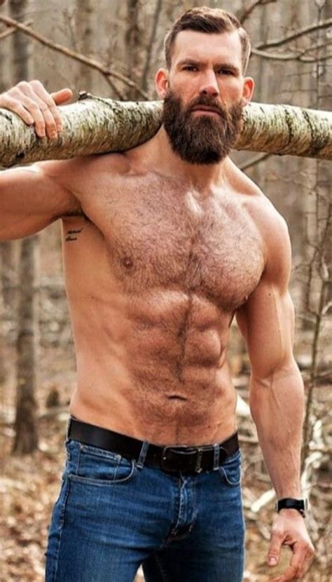 Shirtless Male Muscle Hunk Rugged Guy Beard Tattoo Chest Photo Pinup