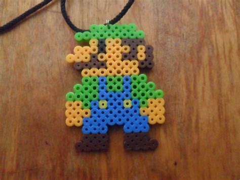 8 Bit Luigi Inspired Perler Bead Necklace Etsy Hama Beads Super Mario Perler Creations