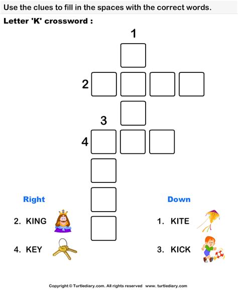 Letter K Crossword Worksheet - Turtle Diary