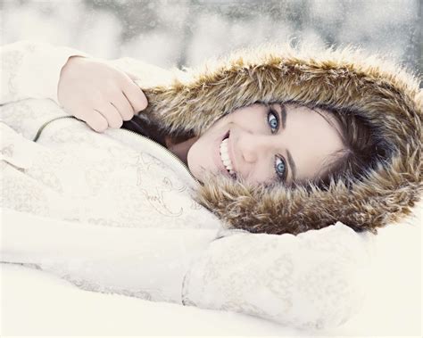 Smile Girl Winter Snow Coat Wallpaper 1280x1024 Resolution