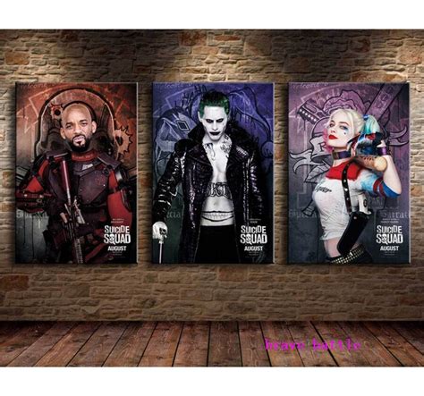 Joker Harley Quinn Suicide Squad 3 Pieces Canvas Painting Print Living