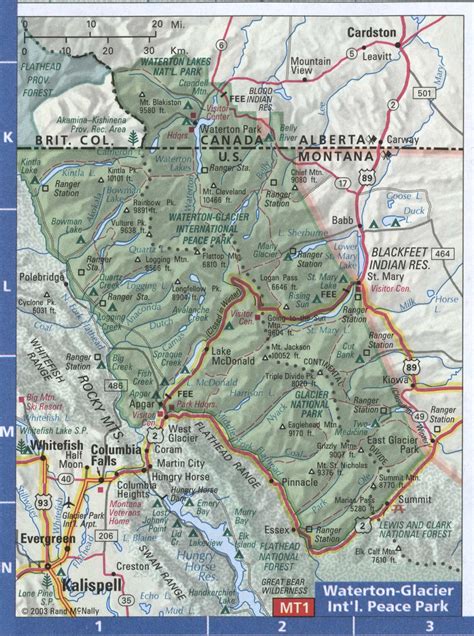 Map Of Waterton Glacier National Park In Montanainteresting Places