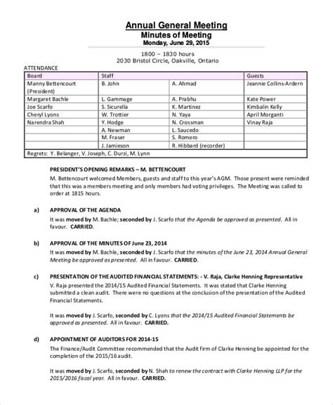 Annual Meeting Minutes Template 10 Word Pdf Document Downloads