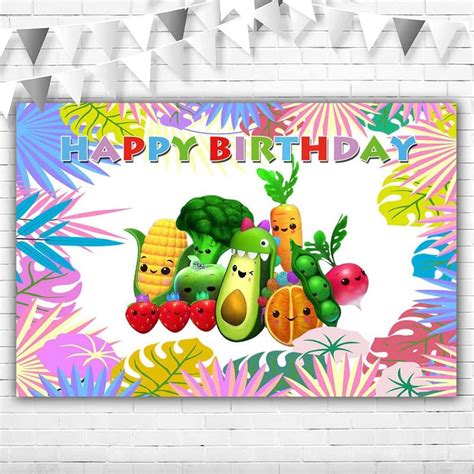 Electronikz Hey Bear Sensory Fruit Birthday Backdrop 5x3ft Happy Birthday Fruit And Vegetable