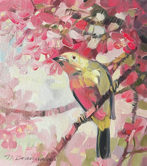 Yellow Pink Bird Oil Painting Canvas Original Art Birds Etsy