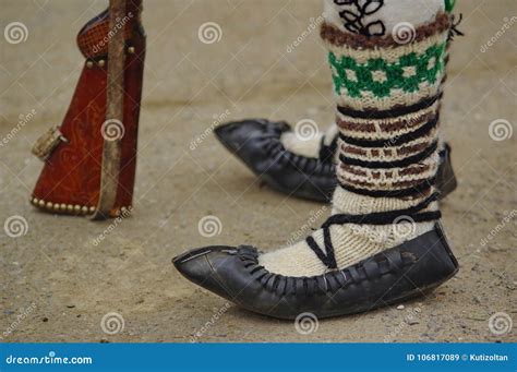 Traditional Romanian Sandals 3 Stock Image Image Of Dressed Lace