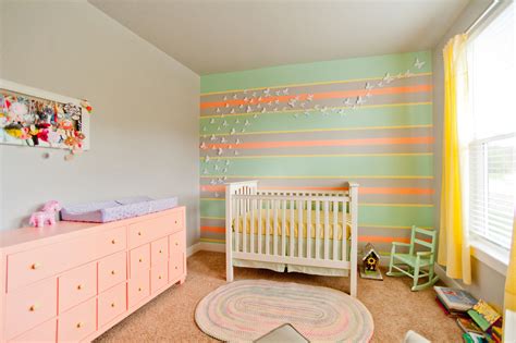Mint Green Coral And Yellow Striped Wall Photo By Kathleen Rose