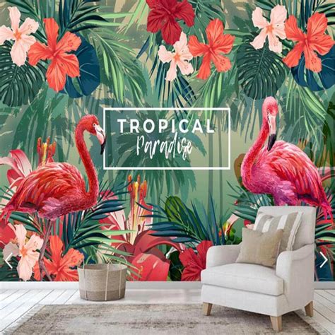 Flamingo Tropical Flower Wall Mural Wallpaper 3d Printed Photo Wall