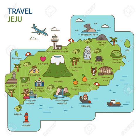 The name of the island can also be written as seju or chejuand english language travel brochures, articles. City Tourtravel Map Illustration - Jeju Island South Korea ...