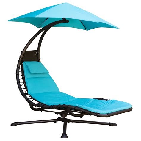 74 Blue Outdoor Lounge Chair With An Umbrella Pivots 360°