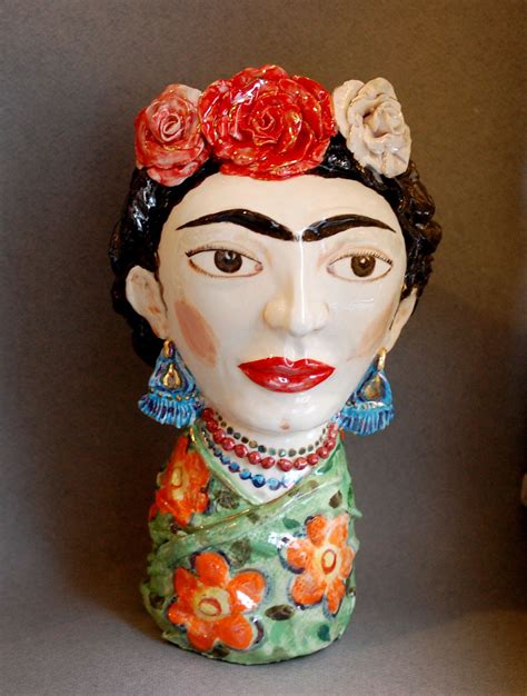 Frida Lady Head Vase Portrait Artist Vase Bust Handmade Ceramic