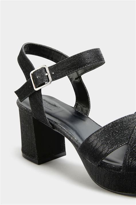 Limited Collection Black Glitter Platform Heels In Wide E Fit And Extra Wide Fit Yours Clothing