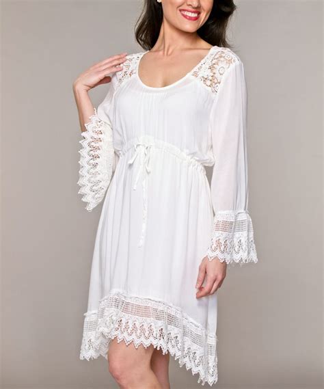 White Lace Peasant Dress Fashion Long Sleeve Dress Online Long