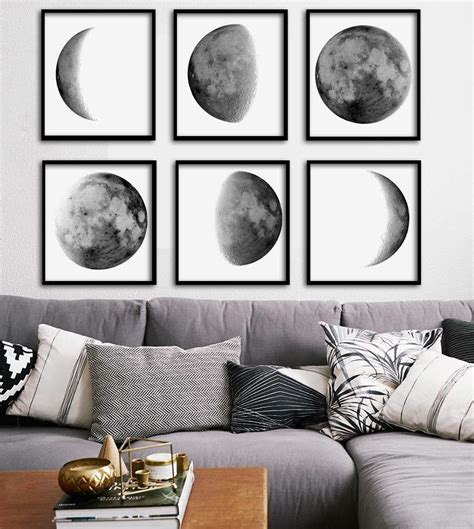 Moon Print Set Of 6 Home Decor Moon Phases Wall Art Print Moon