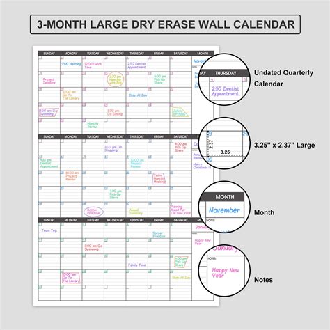 Large Dry Erase Calendar For Wall 3 Month Vertical Wall Calendar